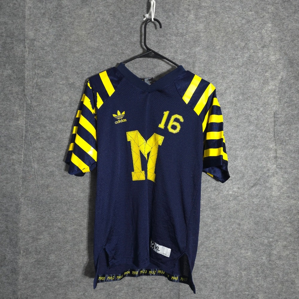 Adidas Michigan Wolverines Jersey Women XL Blue 16 Football Mesh Striped Sleeve